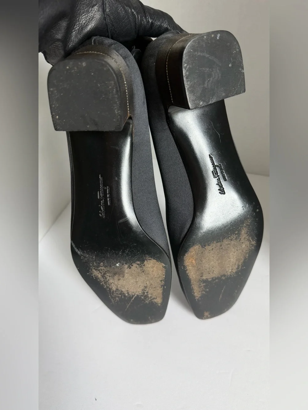 Salvatore Ferragamo Black Satin Square-Toe Pump